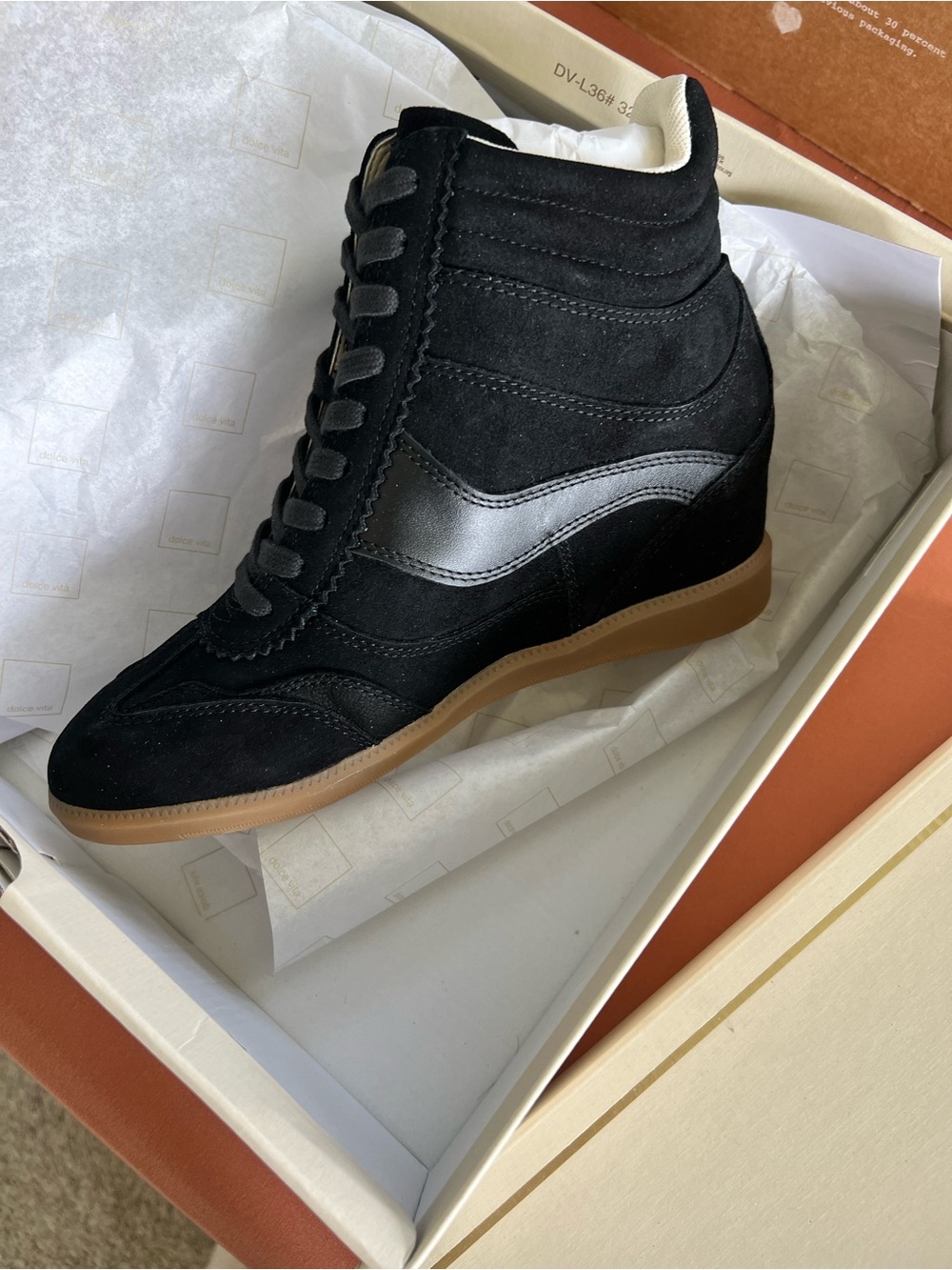 Dolce Vita Black Suede & Leather Wedge Sneakers with Gum Sole